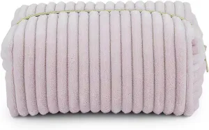 Cosmetic Bag for Purse, Corduroy Makeup Bag for Women Toiletry Bag Small Travel Makeup Bag Cute Makeup Bags Skincare Bag Makeup Pouch Organizer, Pink