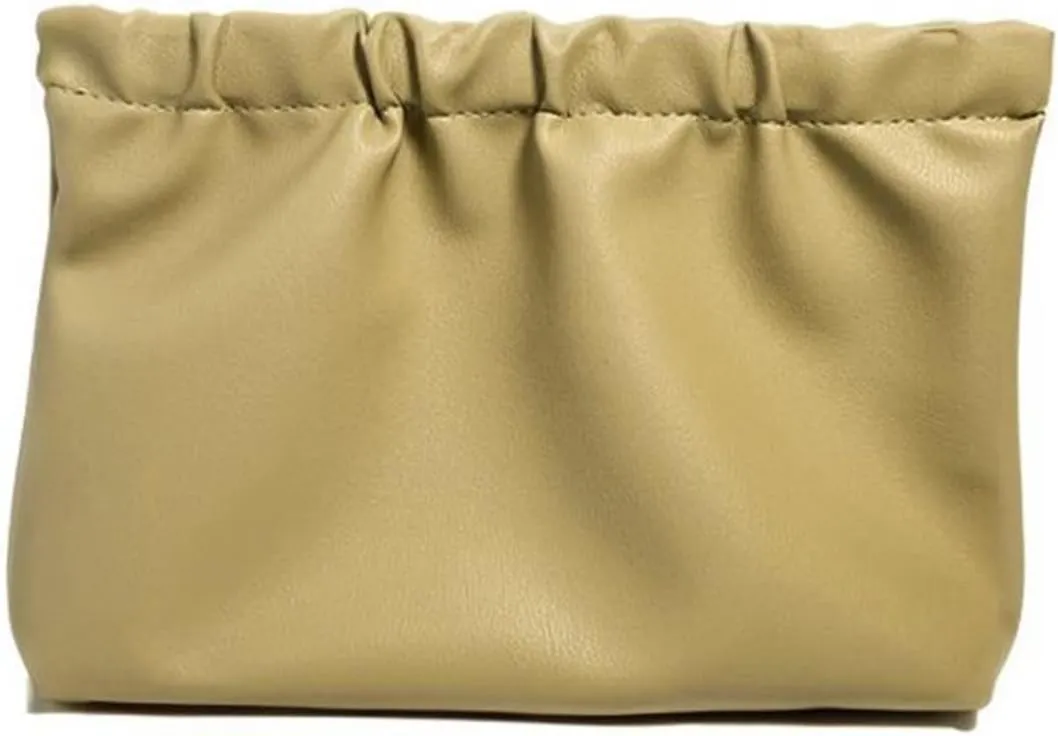 Cosmetic Bag Self-closing Portable Travel Mini Pouch M, Khaki