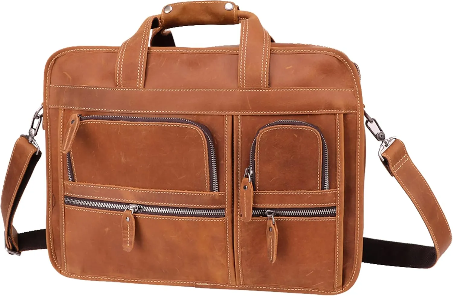 Crazy Horse Leather Briefcase for Men, 17.3 Inch Computer Laptop Bag Vintage Genuine Leather Business Shoulder Bags