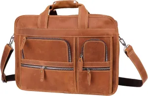 Crazy Horse Leather Briefcase for Men, 17.3 Inch Computer Laptop Bag Vintage Genuine Leather Business Shoulder Bags