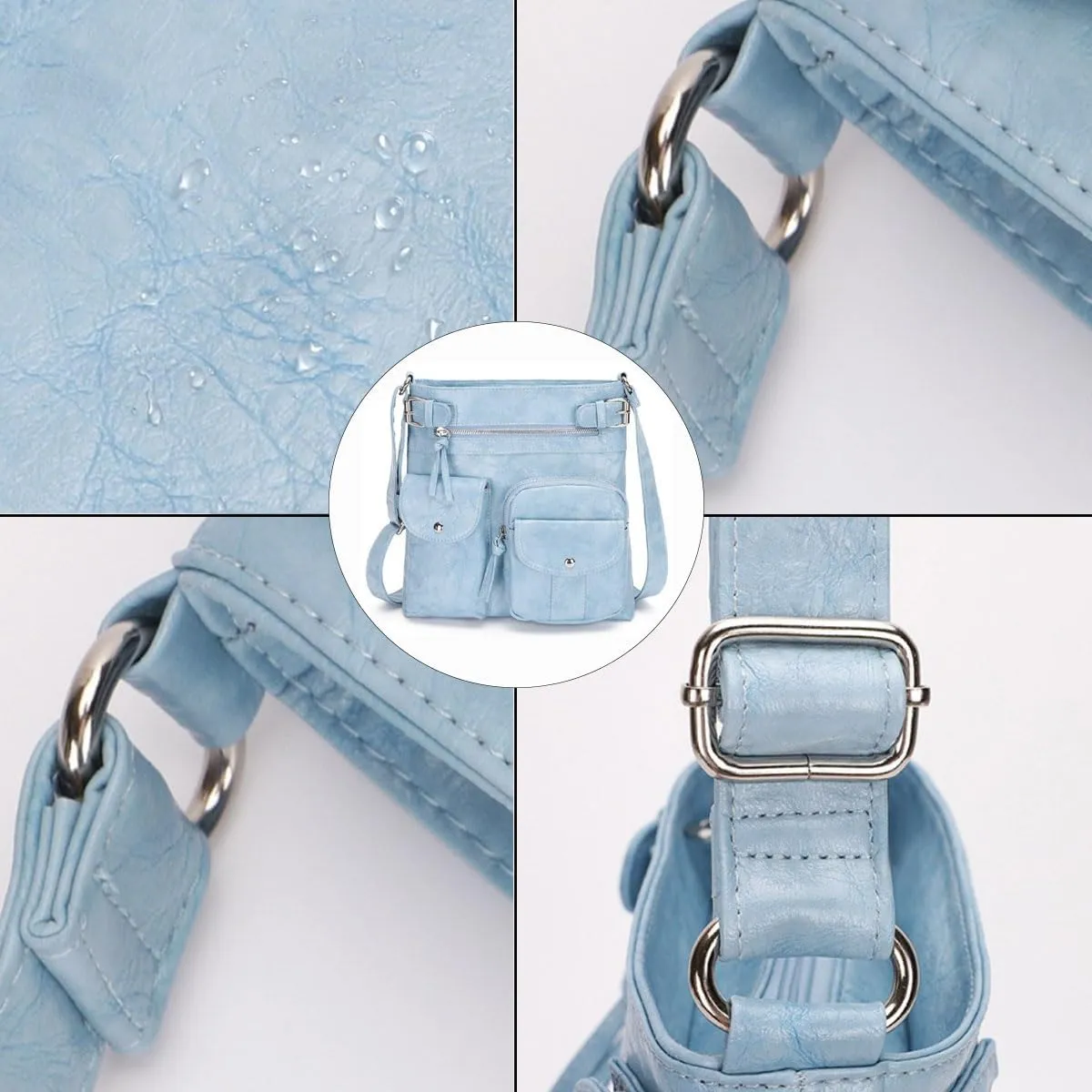 Crossbody Bags for Women Washed Leather Shoulder Bags Multi Pocket Soft Hobo Purses and Medium Handbags