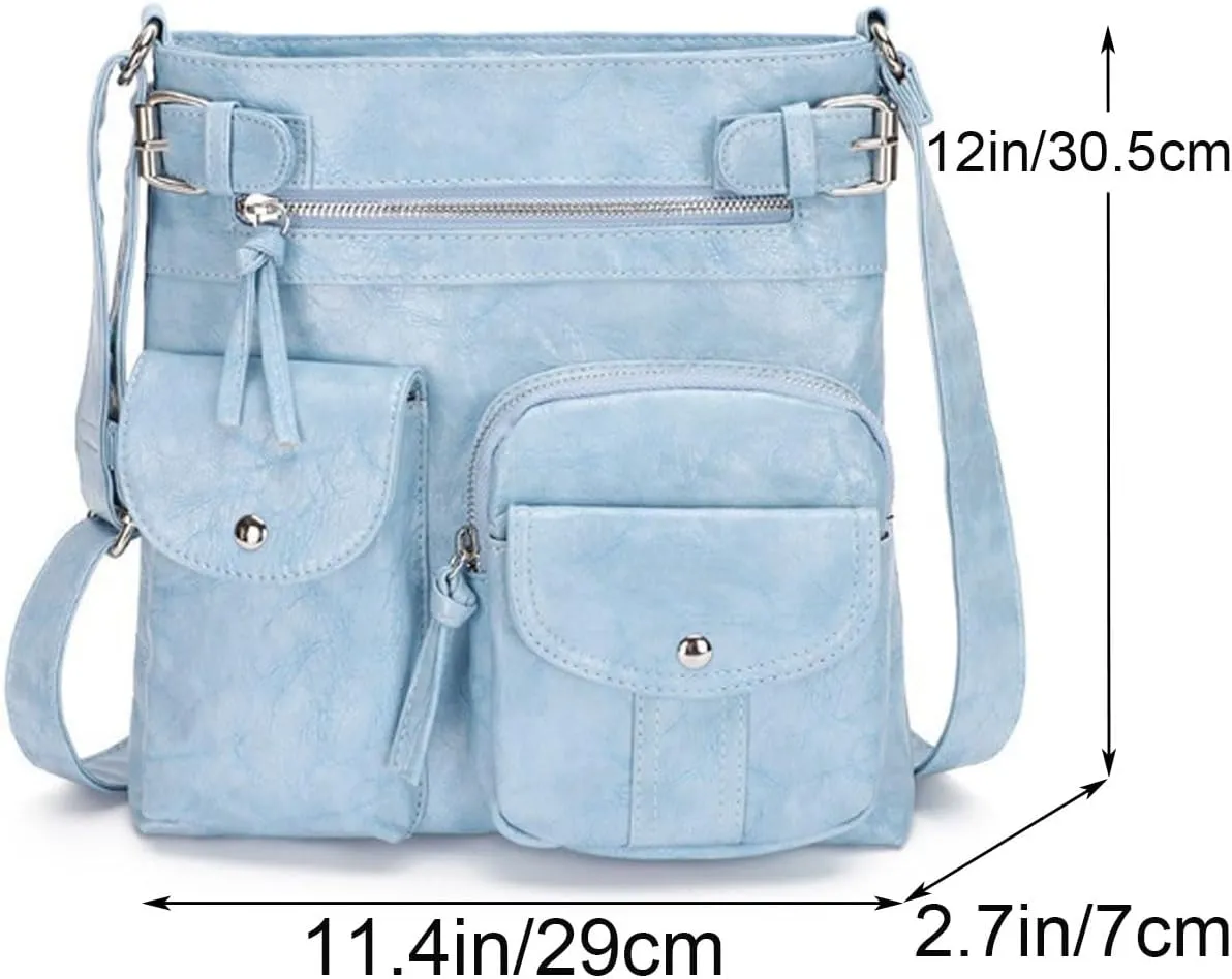 Crossbody Bags for Women Washed Leather Shoulder Bags Multi Pocket Soft Hobo Purses and Medium Handbags