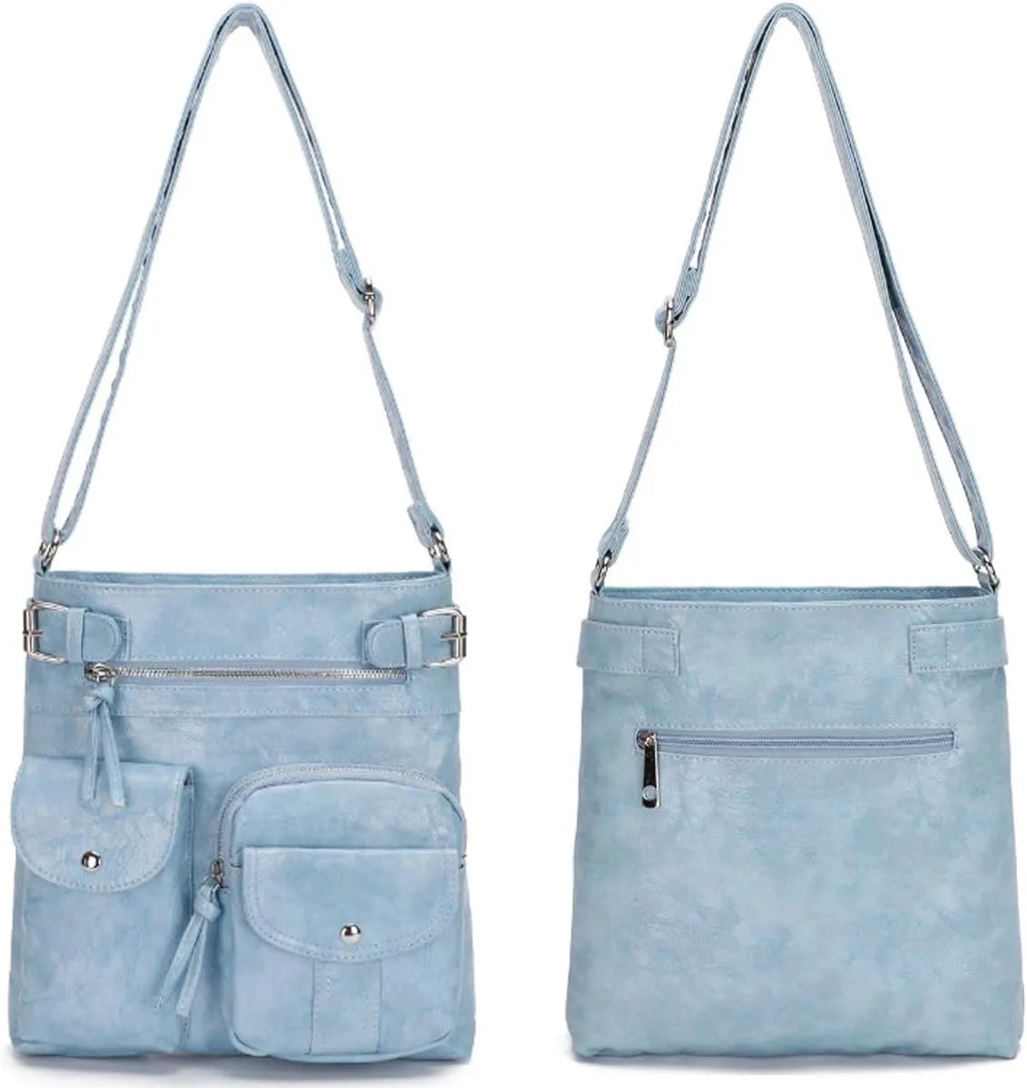 Crossbody Bags for Women Washed Leather Shoulder Bags Multi Pocket Soft Hobo Purses and Medium Handbags