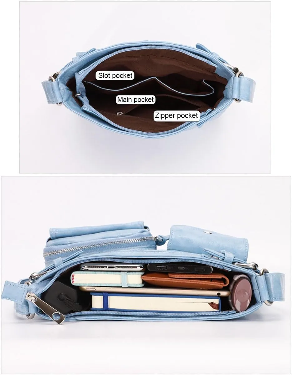 Crossbody Bags for Women Washed Leather Shoulder Bags Multi Pocket Soft Hobo Purses and Medium Handbags