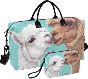 Cute Alpaca Kiss Travel Duffle Women Makeup Bag Set of 2, Print Women Gym Tote Bags Traveling Bags