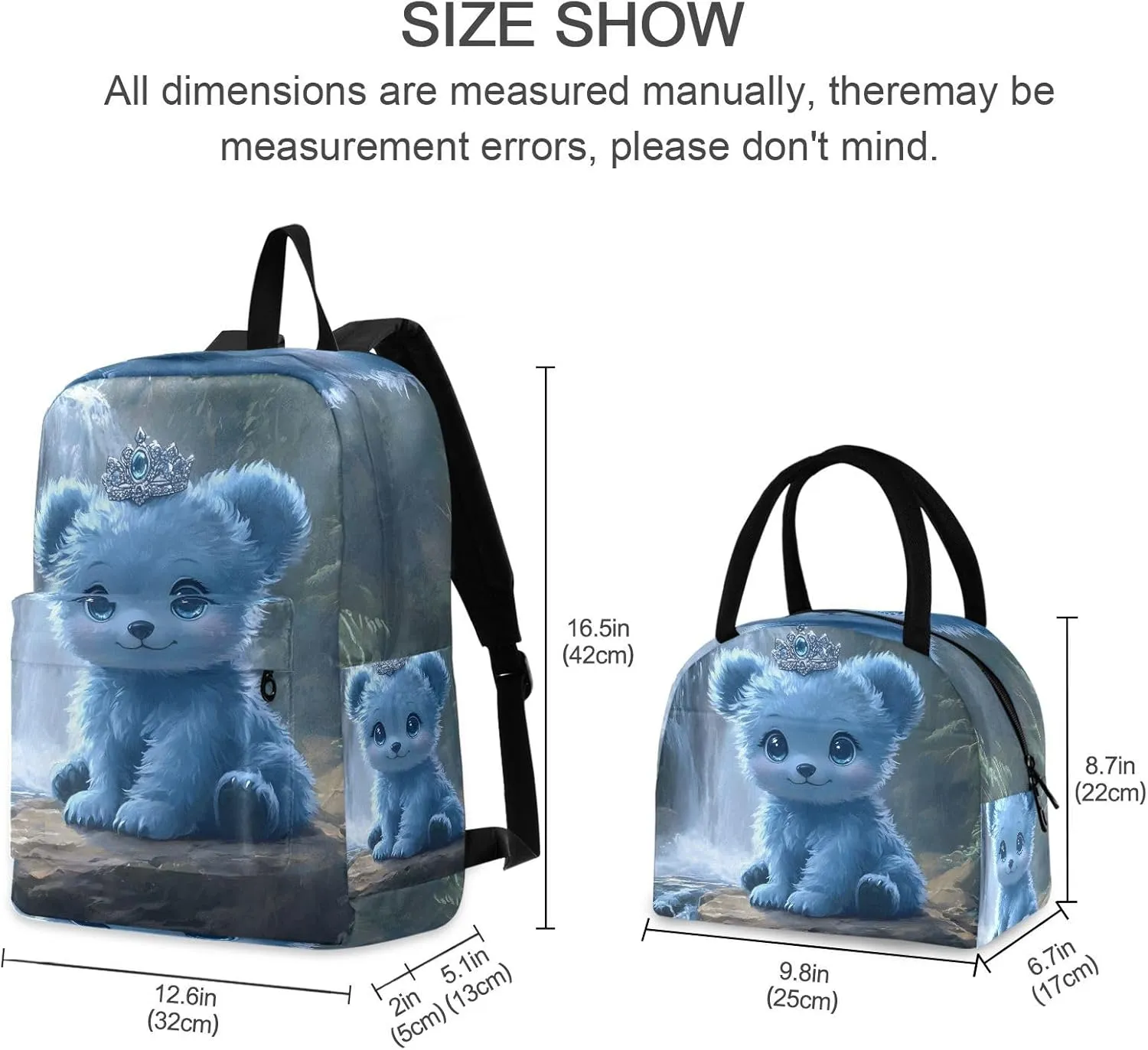 Cute Blue Bear Cub Bookbag Waterproof Soft Cooler, Simple Modern Backpack