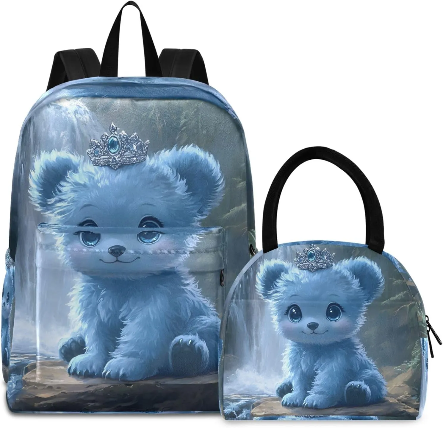 Cute Blue Bear Cub Bookbag Waterproof Soft Cooler, Simple Modern Backpack