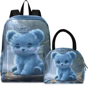 Cute Blue Bear Cub Bookbag Waterproof Soft Cooler, Simple Modern Backpack