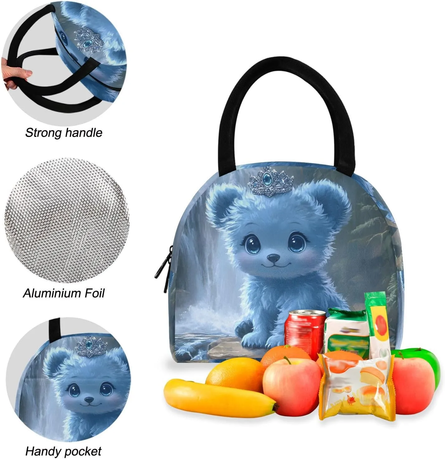 Cute Blue Bear Cub Bookbag Waterproof Soft Cooler, Simple Modern Backpack