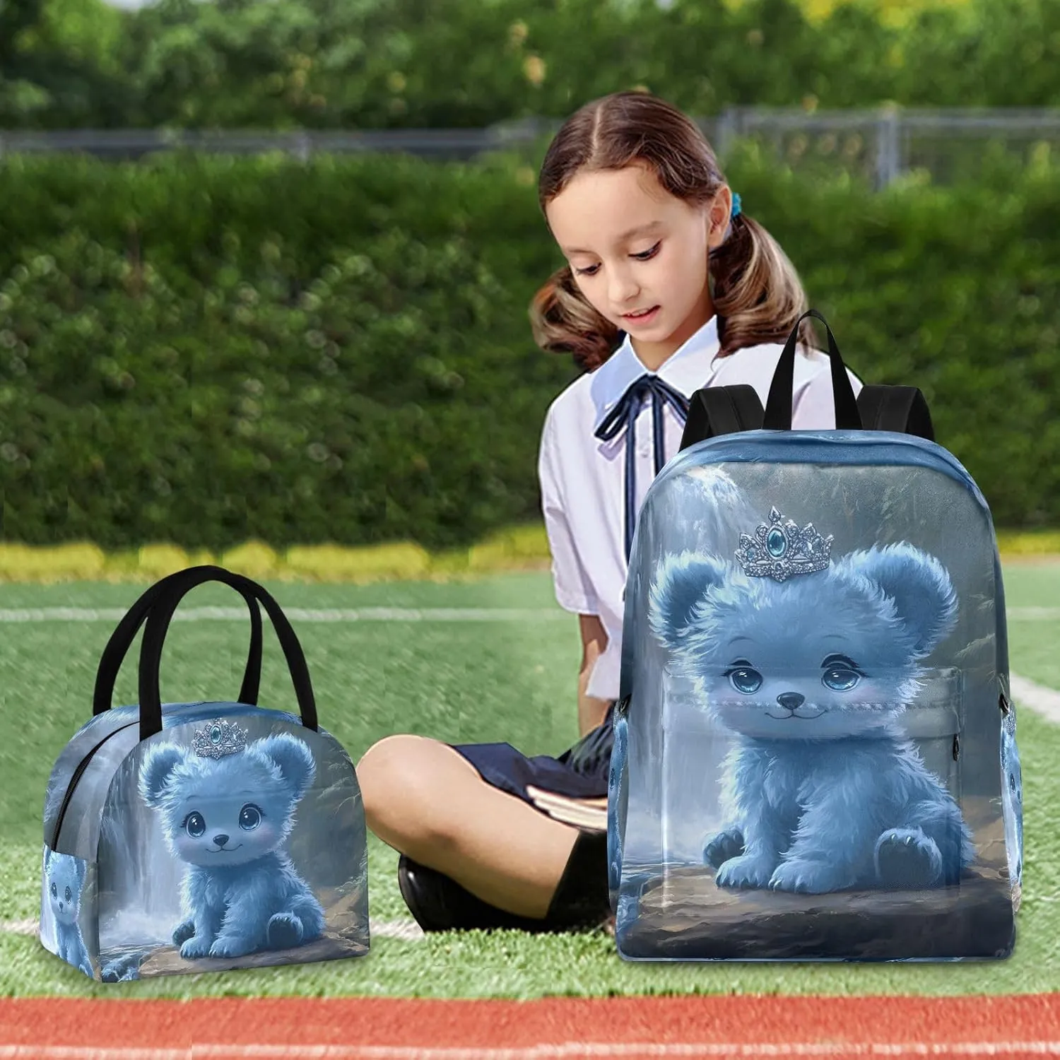 Cute Blue Bear Cub Bookbag Waterproof Soft Cooler, Simple Modern Backpack