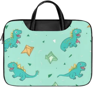Cute Dinosaurs Leather Laptop Bag Laptop Briefcase Waterproof Durable Portable Bag Portable Laptop Bag Business Office 16.5 * 12.6IN