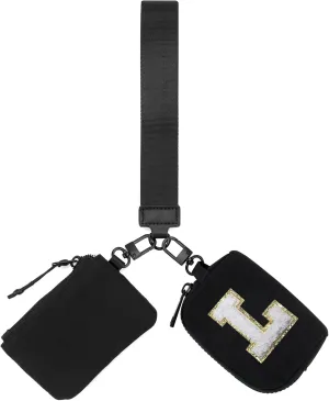 Cute Dual Pouch Wristlet Wallet, Small Keychain Wallet for Women, Mini Wallet Coin Purse, Small Change Purse, Detachable Keychain Wristlet Wallet, Portable Coin Pocket, Initial Pouch, Black & Black-L