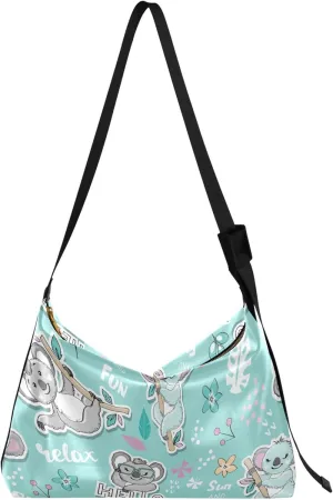 Cute Koala Flower Soft Leather Hobo Bags for Women Large Crossbody Bags Designer Animal Print Shoulder Handbag