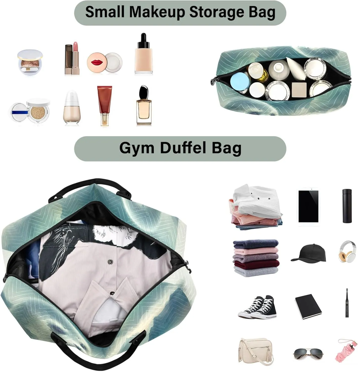 Cute Seal Watercolor Duffel Bag for Travel Cosmetic Bag Set of 2, Floral Animal Womens Garment Duffel Bag Duffle Carry on Bag