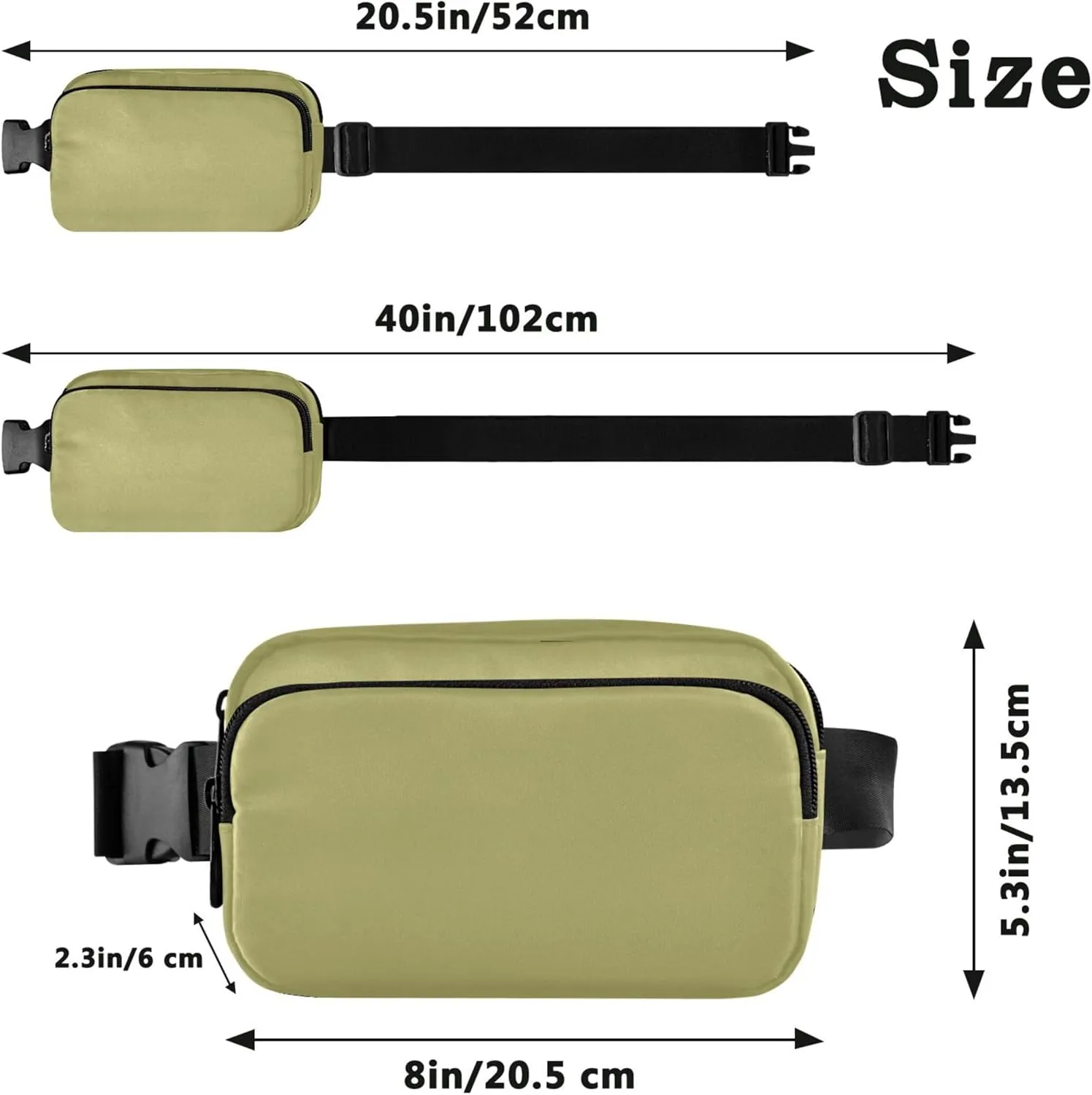 Dark Khaki Fanny Packs for Women Bright Belt Bag Hip Pack Waterproof Waist Pouches for Men