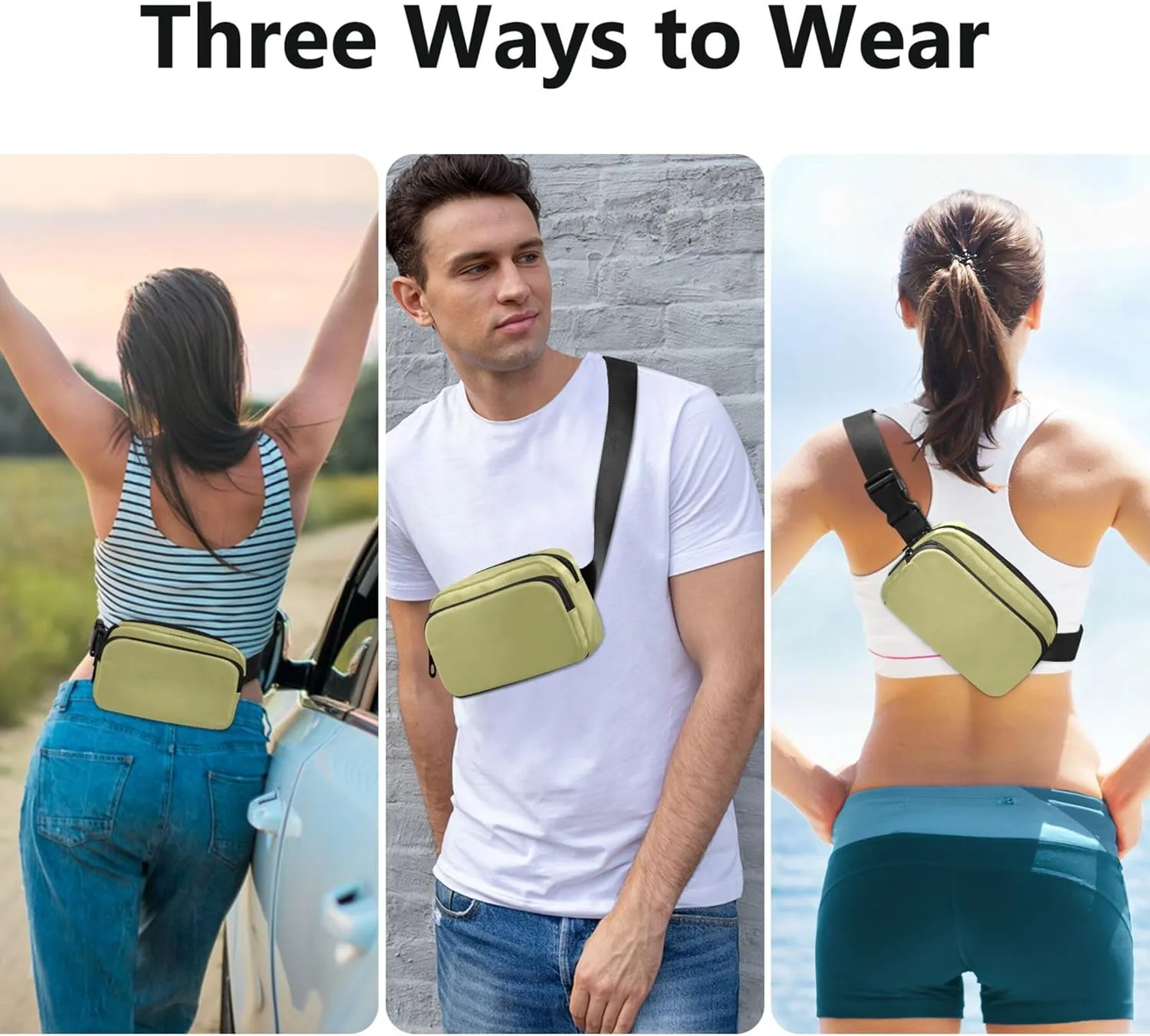 Dark Khaki Fanny Packs for Women Bright Belt Bag Hip Pack Waterproof Waist Pouches for Men