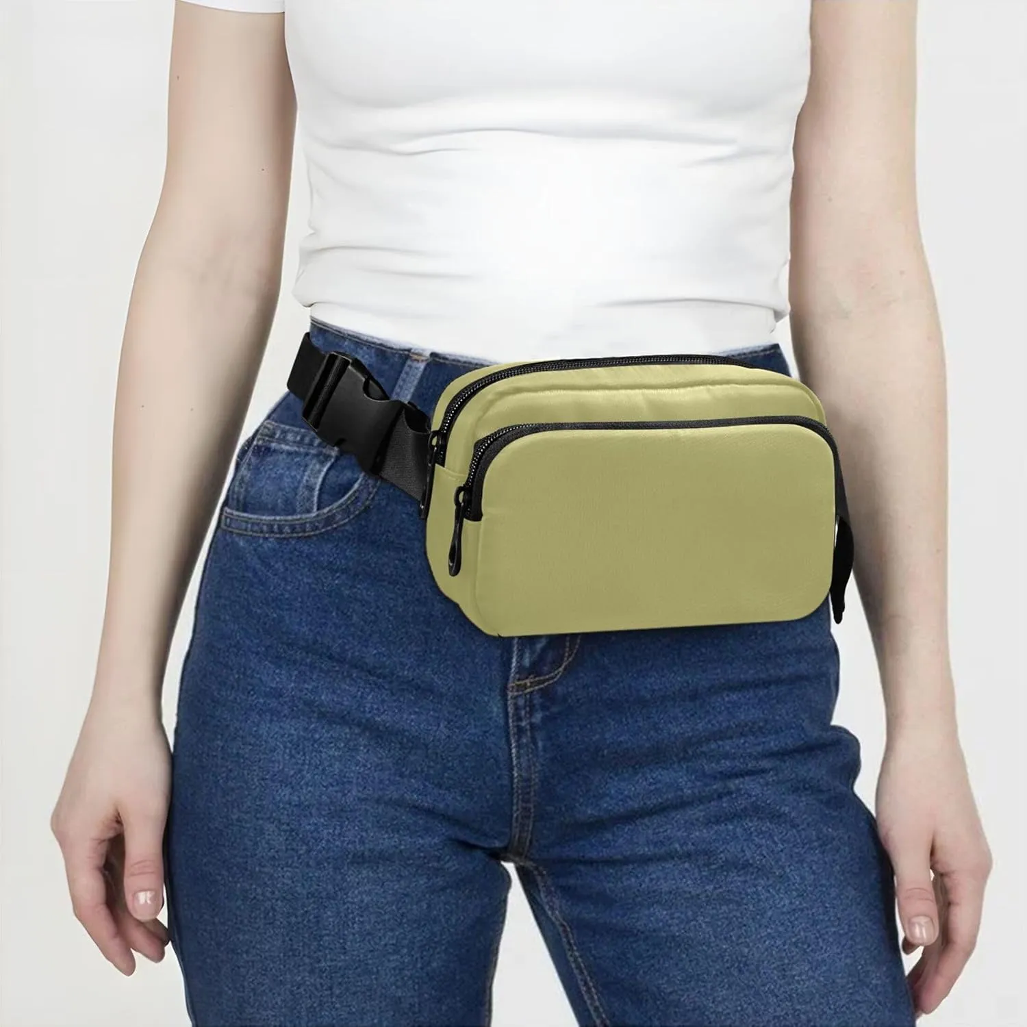Dark Khaki Fanny Packs for Women Bright Belt Bag Hip Pack Waterproof Waist Pouches for Men