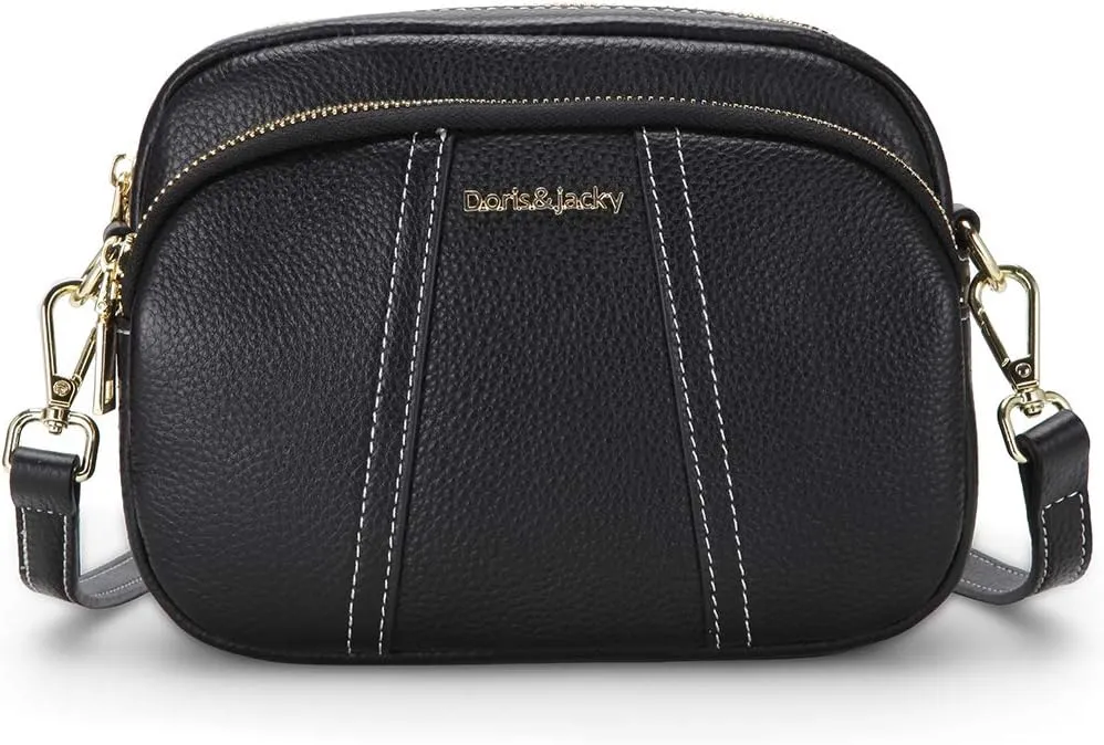 DORIS&JACKY Leather Crossbody Bag For Women Small Soft Triple Zipper Shoulder Handbags With Adjustable Strap