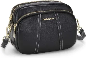 DORIS&JACKY Leather Crossbody Bag For Women Small Soft Triple Zipper Shoulder Handbags With Adjustable Strap
