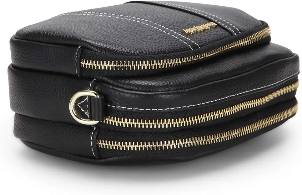 DORIS&JACKY Leather Crossbody Bag For Women Small Soft Triple Zipper Shoulder Handbags With Adjustable Strap