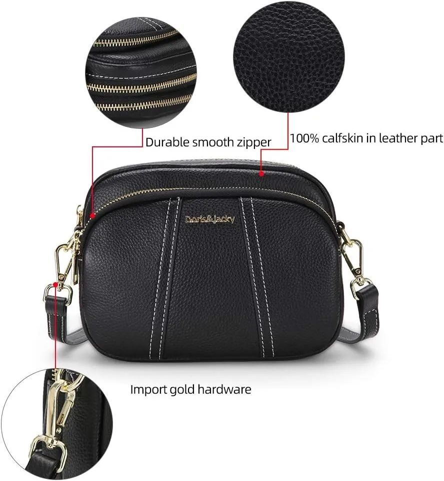 DORIS&JACKY Leather Crossbody Bag For Women Small Soft Triple Zipper Shoulder Handbags With Adjustable Strap