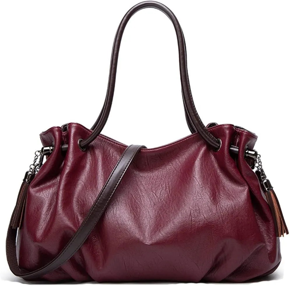 Downupdown Women Handbags Vintage Tote Bags Fold Shape Purse Shoulder Bag Vegan Leather Tassels Satchel Large Hobo Handbag