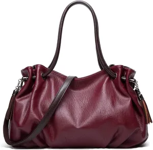 Downupdown Women Handbags Vintage Tote Bags Fold Shape Purse Shoulder Bag Vegan Leather Tassels Satchel Large Hobo Handbag