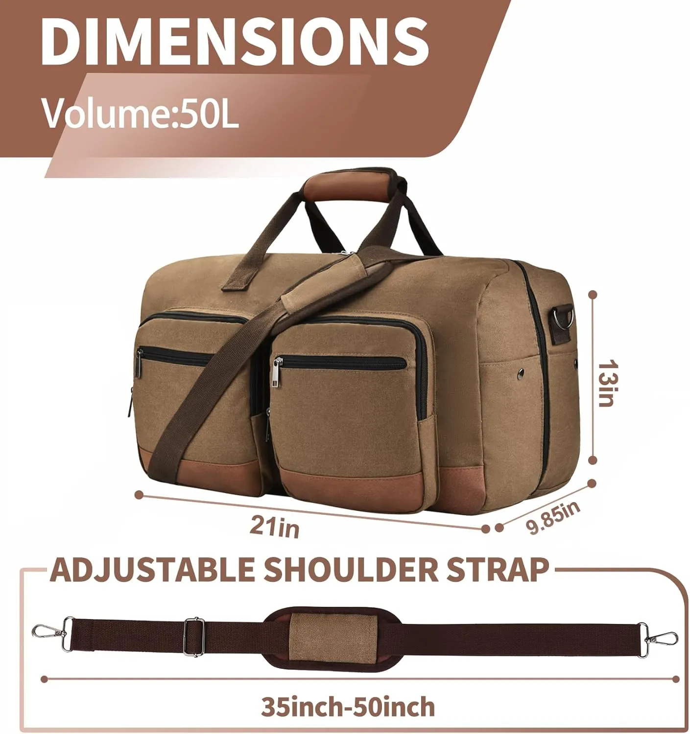 Duffle Bag for Travel, Canvas Travel Duffel Bags with Lay-Flat Design, Large Travel Duffle Overnight Weekend Gym Carry On Duffel Bag for Men & Women(Coffee)