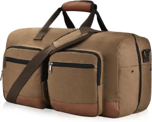 Duffle Bag for Travel, Canvas Travel Duffel Bags with Lay-Flat Design, Large Travel Duffle Overnight Weekend Gym Carry On Duffel Bag for Men & Women(Coffee)