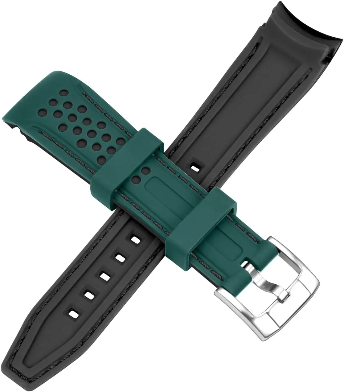 Durable Two Tone Silicone Curved Ends 20mm 22mm Racing Sport Rubber Watch Bands Strap Blue Orange Red Black Green for Men Women