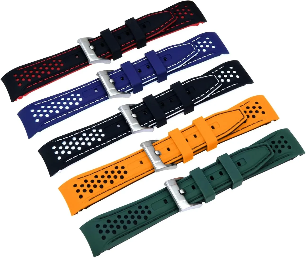 Durable Two Tone Silicone Curved Ends 20mm 22mm Racing Sport Rubber Watch Bands Strap Blue Orange Red Black Green for Men Women