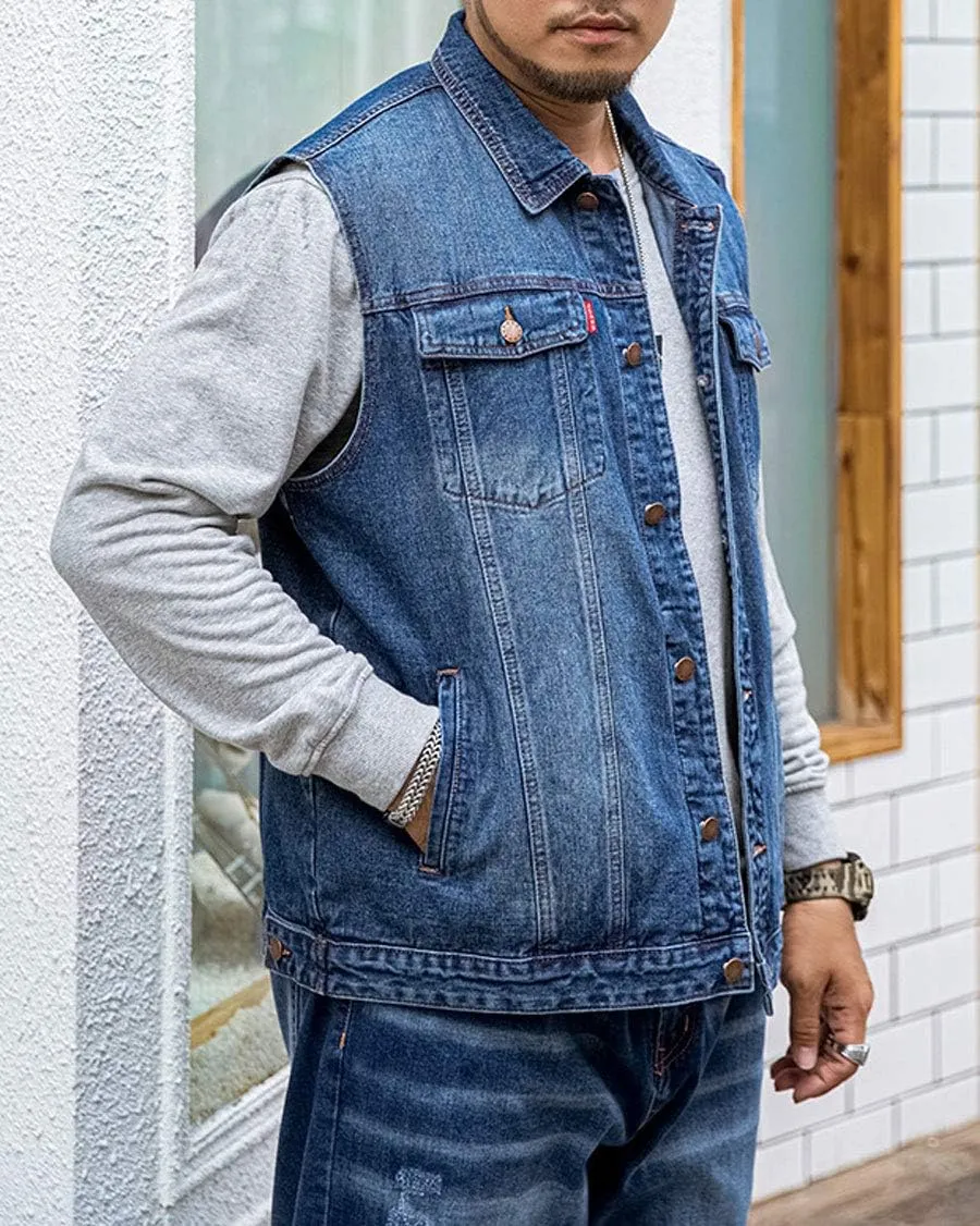ebossy Men's Relaxed Fit Vintage Wash Premium Denim Vest Jacket with Paisley Detail