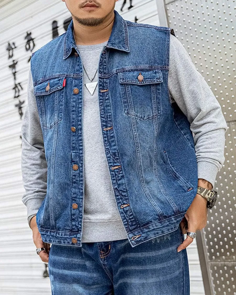 ebossy Men's Relaxed Fit Vintage Wash Premium Denim Vest Jacket with Paisley Detail