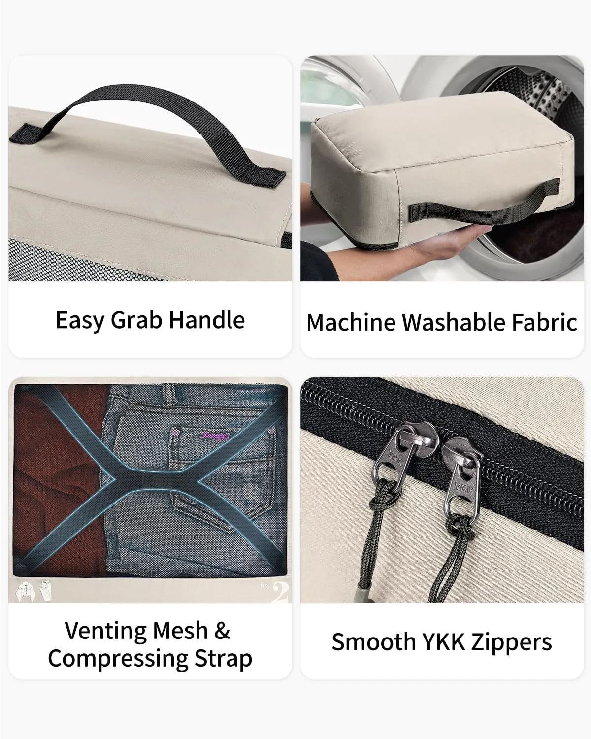 ECOHUB 7 Set Packing Cubes Tear-Resistant Luggage Packing Organizers with Number Icon for Travel Accessories Luggage Suitcase Machine Washable Packing Cubes (Beige)