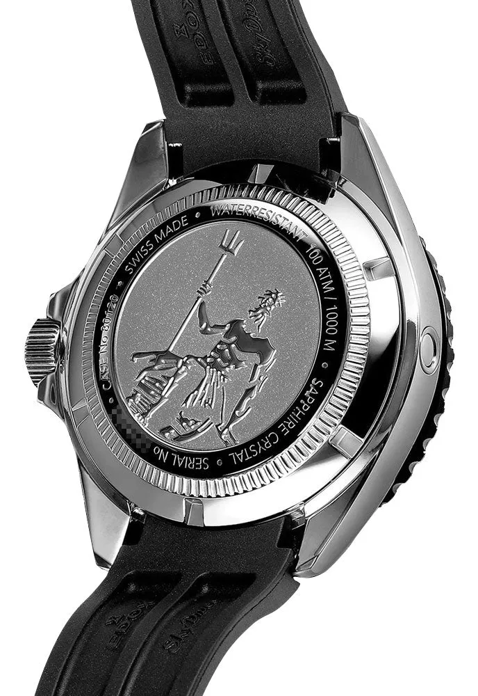 Edox Skydiver Neptunian Automatic Stainless Steel Blue Dial Black Rubber Strap Date Divers Mens Watch 80120-3NCA-BUIDN