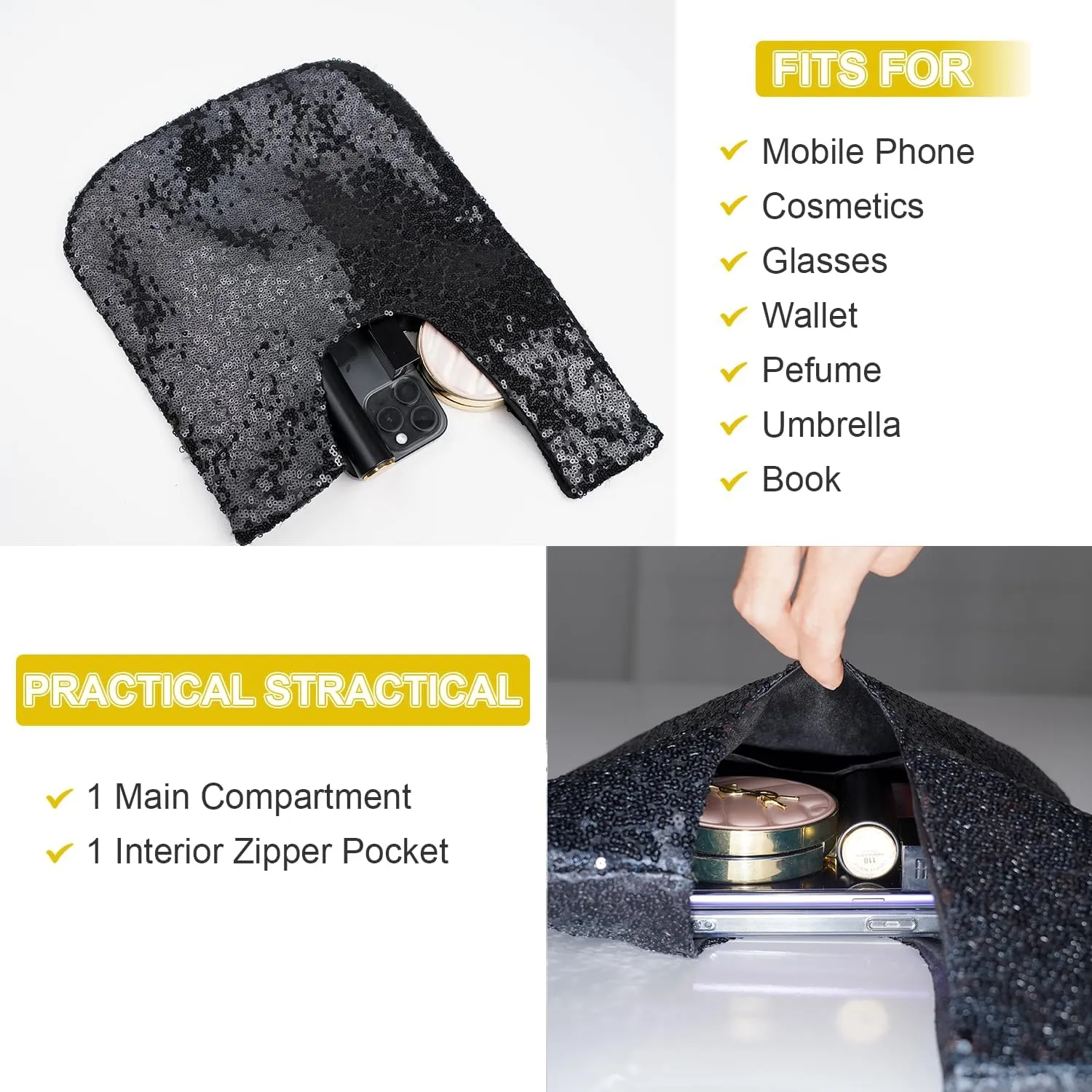 Eternal Beauty Sequin Wrist Bag, Women's Mini Portable Wristlet Knot Pouch, Sparkly Small Cute Evening Wallet Handbag Purse