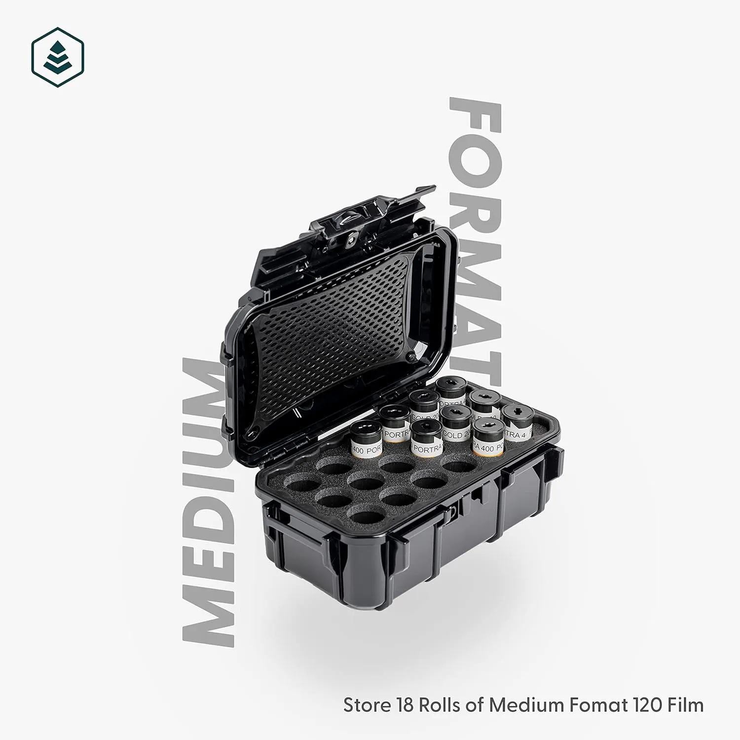 Evergreen 120mm Film Storage Case | Holds 18 Rolls of Medium Format Film | Waterproof, Crushproof, & Freezer Safe (Green)