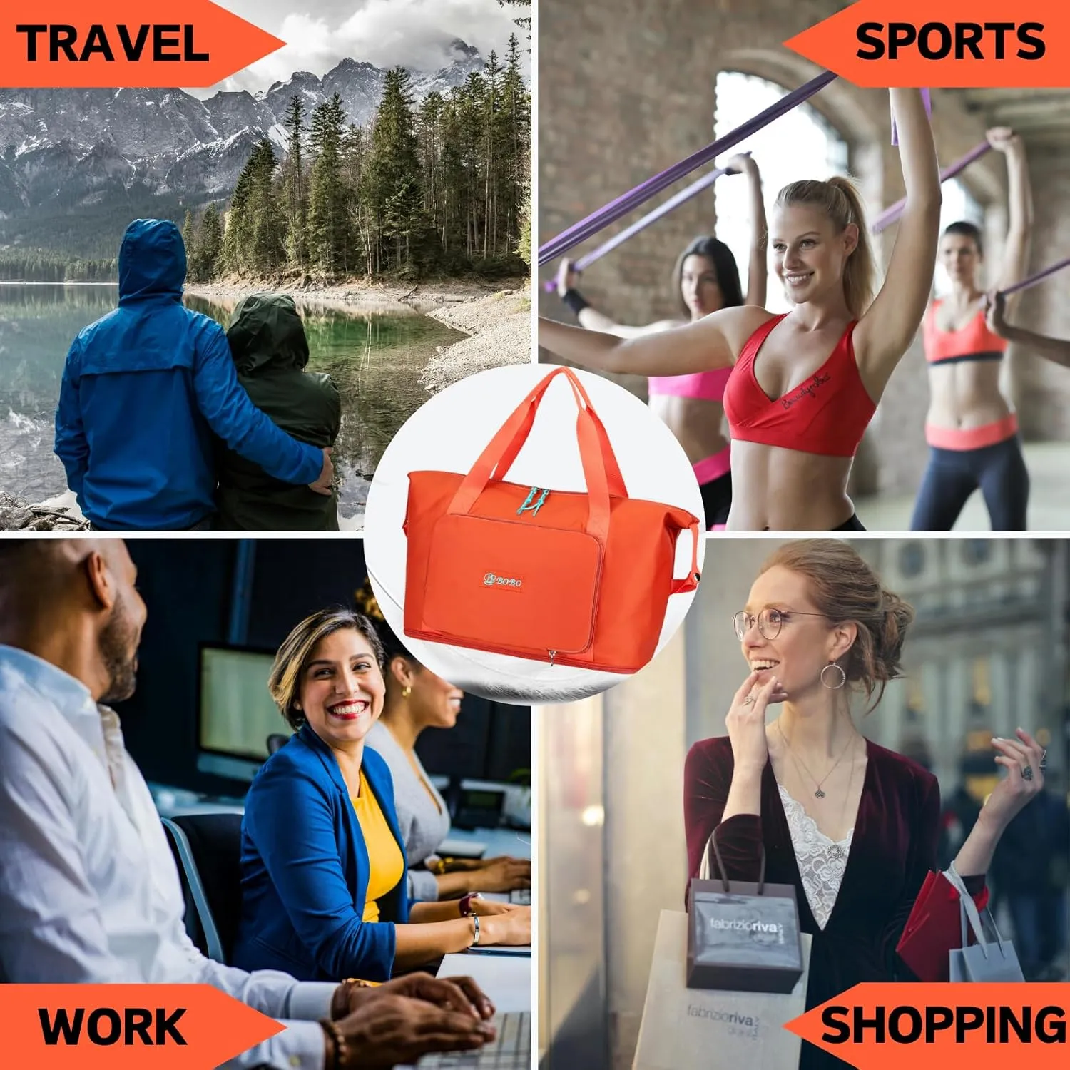 Expandable Travel Duffle Bag for Women Men, Lightweight Foldable Travel Tote Bags Gym Bag, Large Waterproof Carry On Weekender Overnight Bag with Wet Pocket for Workout, Fitness, Shopping Navy Blue