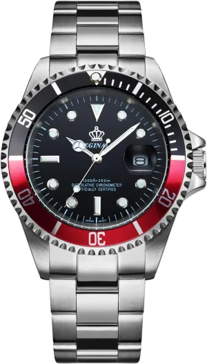 FANMIS Mens Luxury Watches Rotatable Bezel Sapphire Glass Luminous Hand Quartz Silver Tone Stainless Steel Watch
