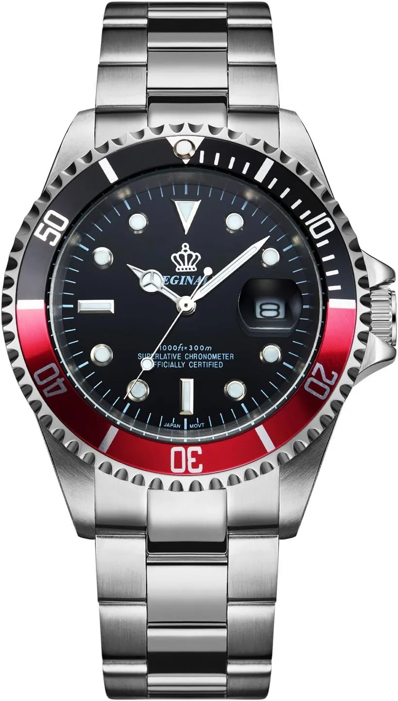 FANMIS Mens Luxury Watches Rotatable Bezel Sapphire Glass Luminous Hand Quartz Silver Tone Stainless Steel Watch