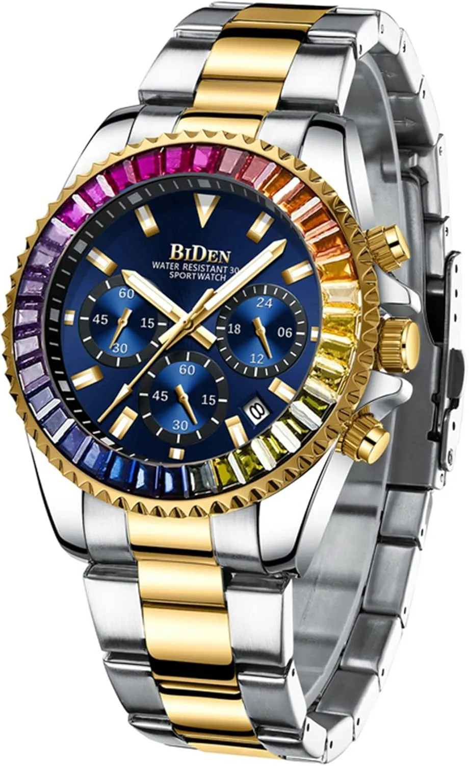FANMIS Mens Luxury Wrist Watches Luminous Chronograph Analog Quartz Stainless Steel Fashion Waterproof Watch