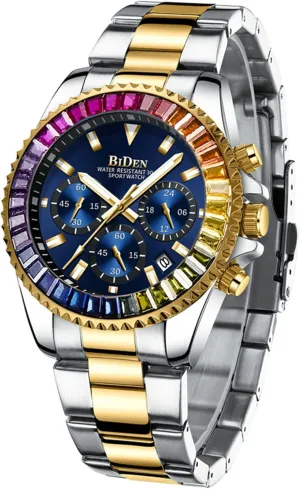 FANMIS Mens Luxury Wrist Watches Luminous Chronograph Analog Quartz Stainless Steel Fashion Waterproof Watch