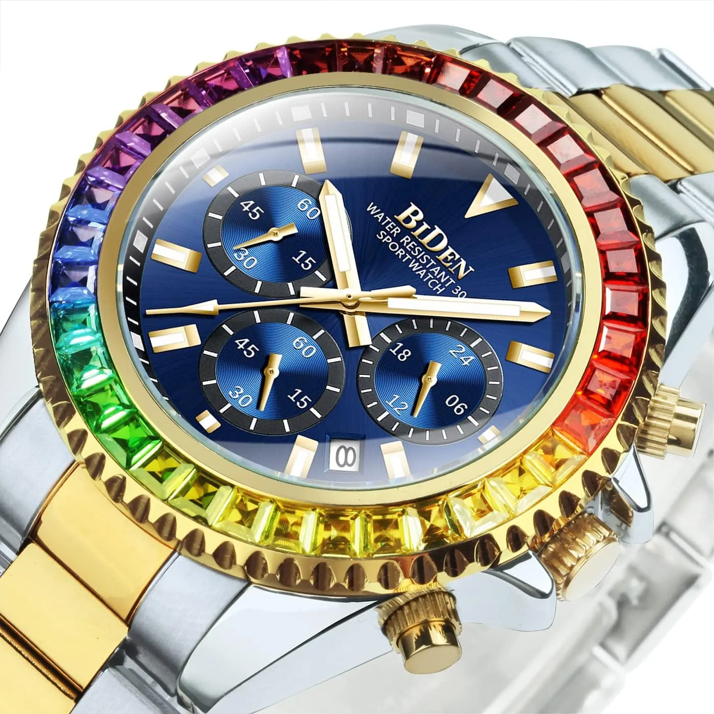 FANMIS Mens Luxury Wrist Watches Luminous Chronograph Analog Quartz Stainless Steel Fashion Waterproof Watch