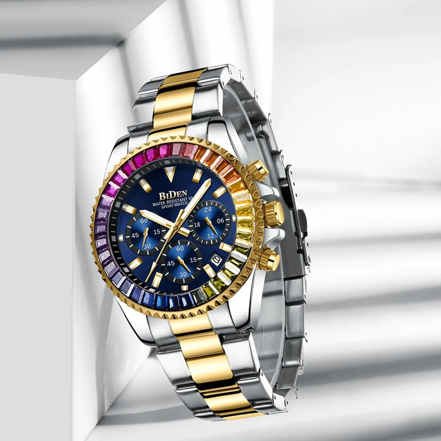FANMIS Mens Luxury Wrist Watches Luminous Chronograph Analog Quartz Stainless Steel Fashion Waterproof Watch