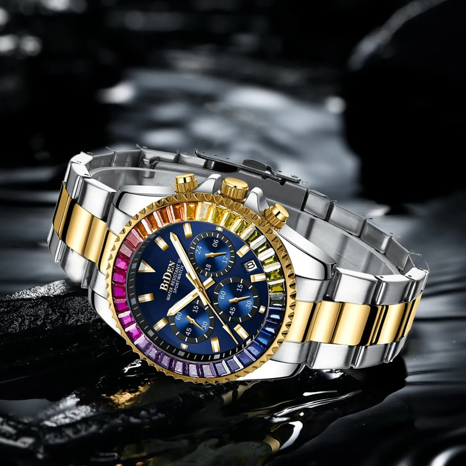 FANMIS Mens Luxury Wrist Watches Luminous Chronograph Analog Quartz Stainless Steel Fashion Waterproof Watch