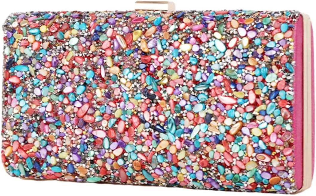 Fashionable Colorful Evening Bag for Women Shoulder Bag Pink Handbag Portable Pouch Banquet Chain Wallet