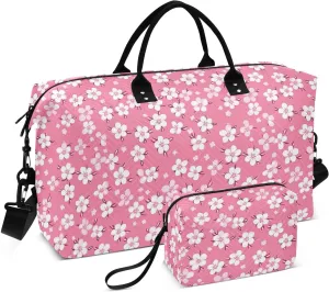 Flower Florals Pink Travel Duffle Bag Duffel Bags Large Weekender Bag Carry On Duffel Bag Gym Bag with Toiletry Bag Garment Duffle Bags for Adults Women Airplanes Men Sports Trip Yoga
