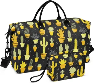 Flower Succulents Cactus Yellow Travel Duffle Bag Duffel Bags Large Weekender Bag Carry On Duffel Bag Gym Bag with Toiletry Bag Garment Duffle Bags for Airplanes Women Men Yoga Sports Trip Adults