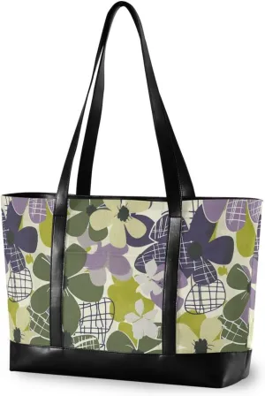 Flowers Green and Purple modern laptop purse with zipper briefcase for university with maletines para mujer