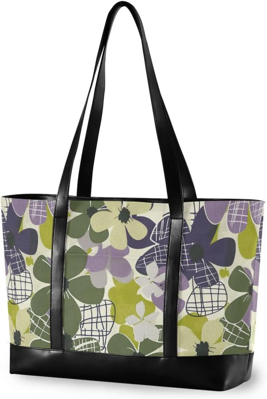 Flowers Green and Purple modern laptop purse with zipper briefcase for university with maletines para mujer